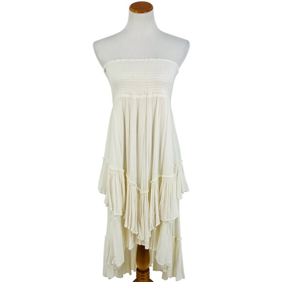 Free People Boho White Ruffled Hem Flowy Asymmetrical Convertible Skirt Dress - Picture 3 of 16